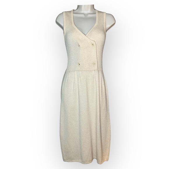 St. John Dresses & Skirts - Vintage 70s St. John Cream Santana Knit Double Breasted Sleeveless Dress sz XS